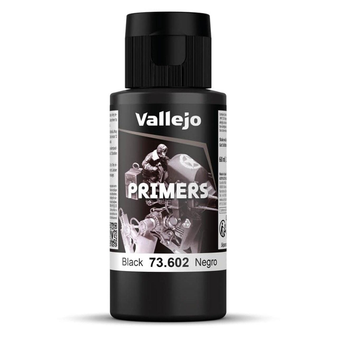 Vallejo - Surface Primer Color | Black Acrylic Primer 60 ml (2.02 fl.oz.) | Matte Finish and Fast Drying | Perfect for Airbrushing and Great Adhesion to Figurines and Scale Models